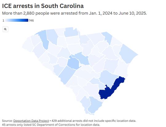 Charleston County has had the most ICE arrests by far, according to records from the...