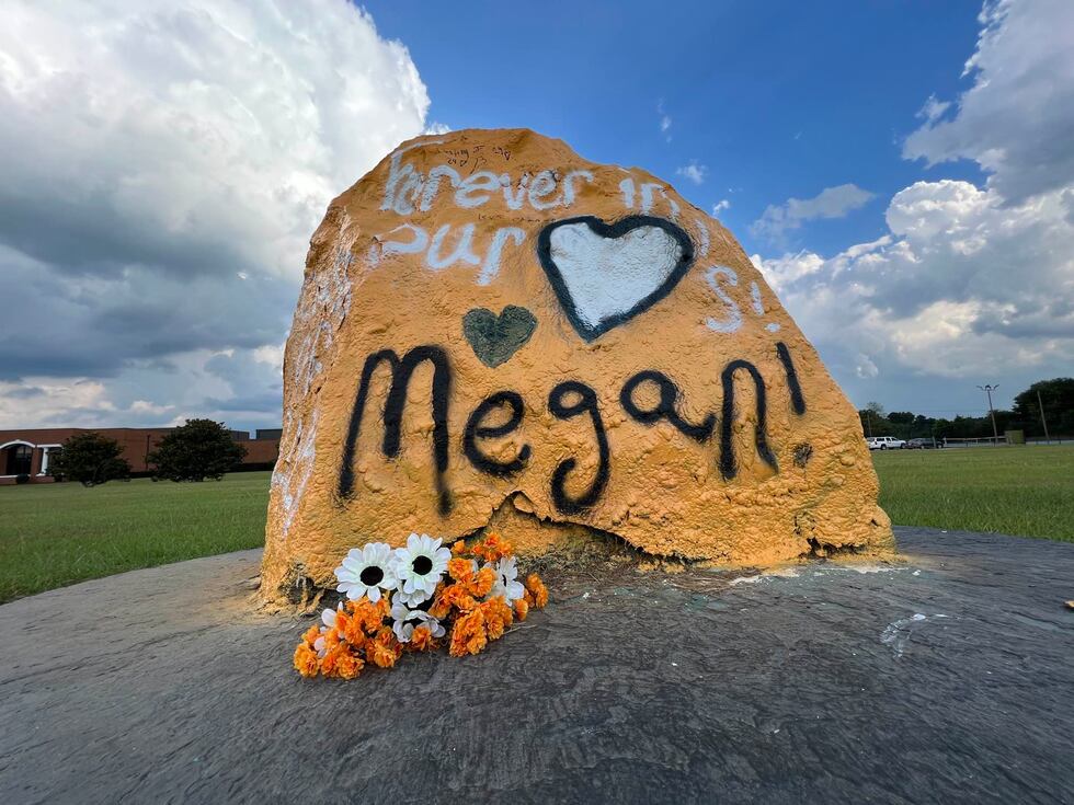 This spirit rock at Thomson High School was painted in honor of Megan Ebenroth.