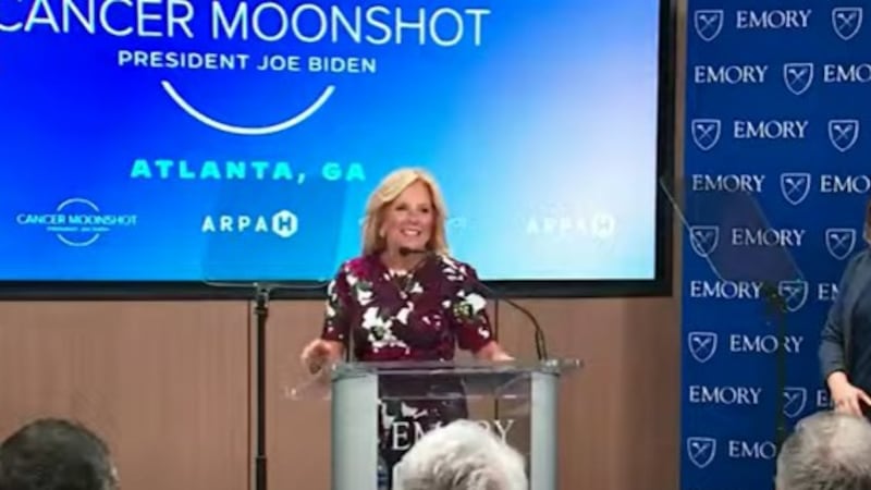 First Lady Jill Biden speaking at Emory University in Atlanta on Friday, Sept. 15, 2023.