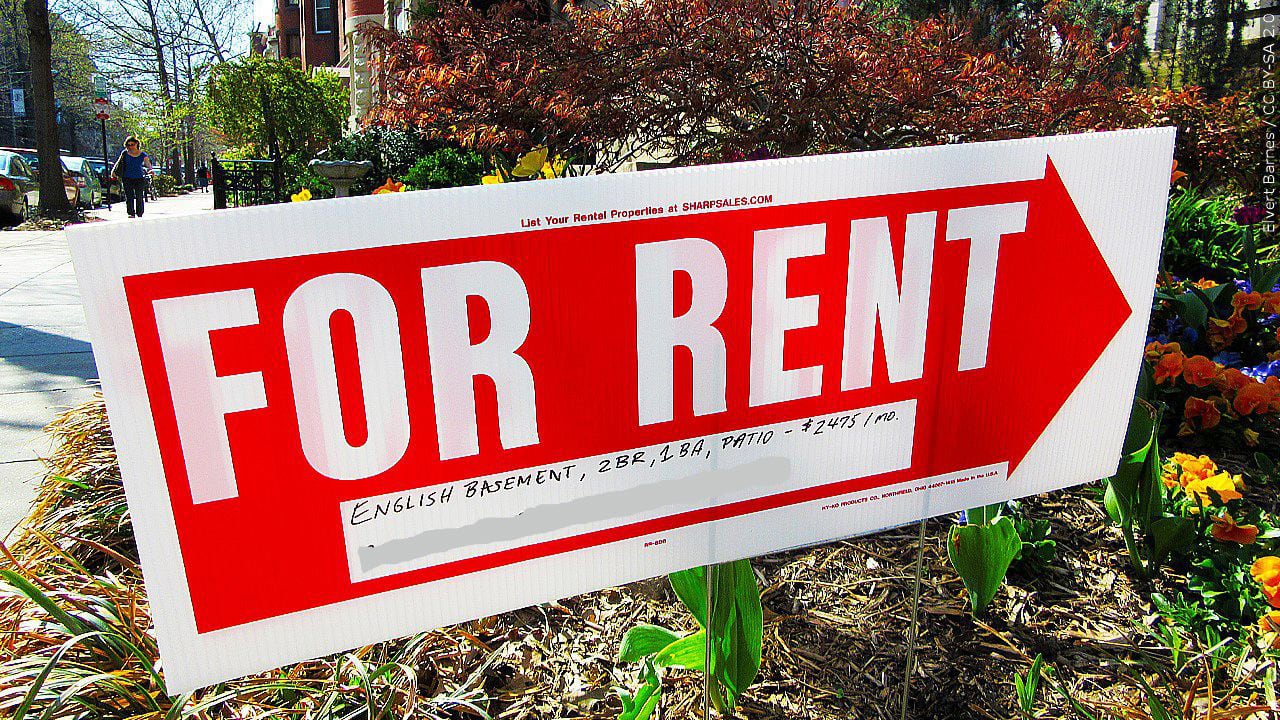 A "For Rent" sign is pictured in this photo from April 15, 2015.