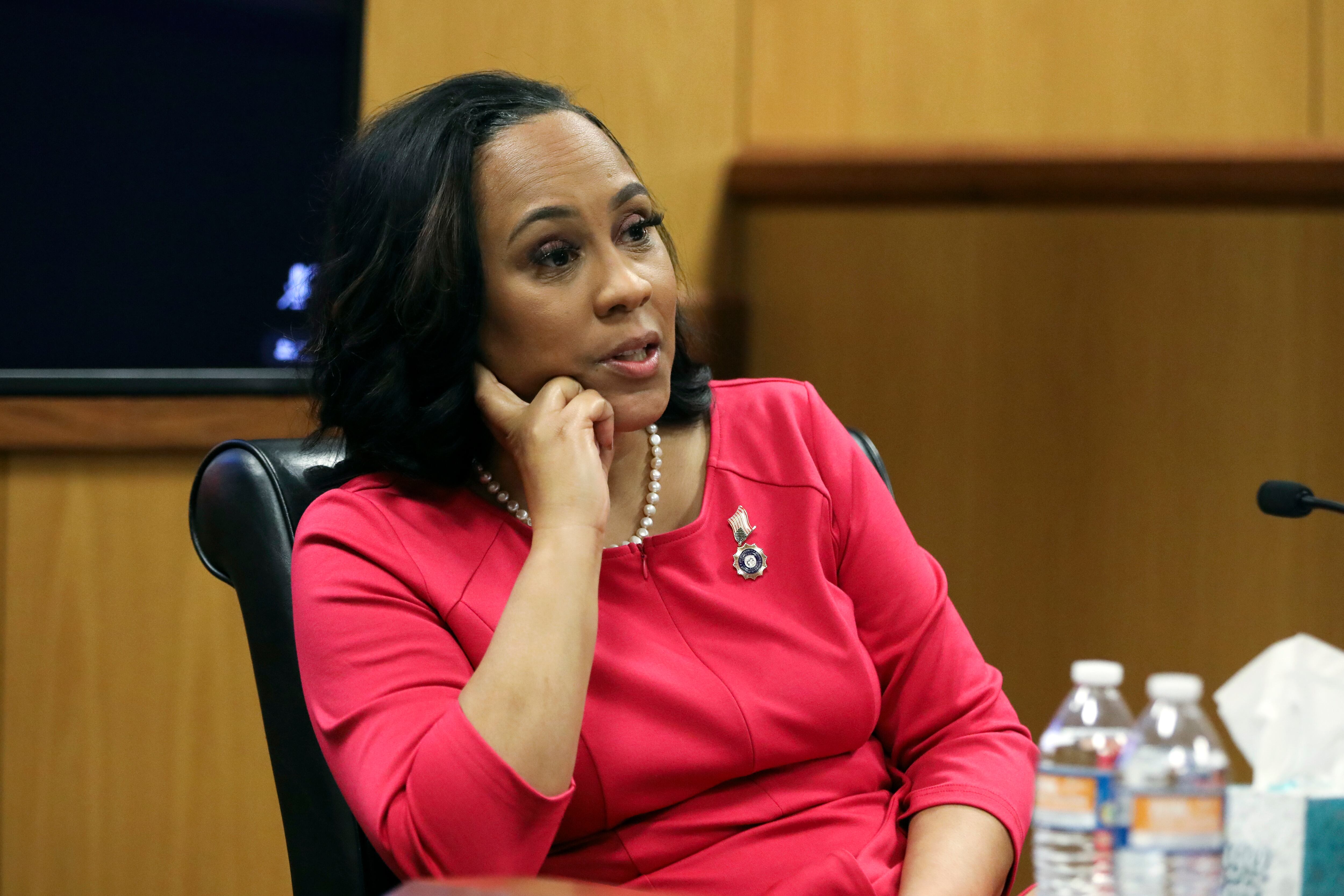 Fulton County District Attorney Fani Willis testifies during a hearing on the Georgia election...