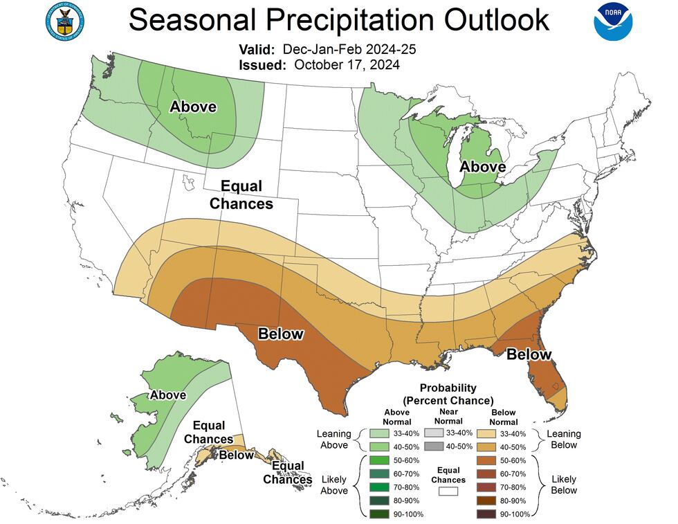 Lower than normal precipitation projected for the CSRA this winter.