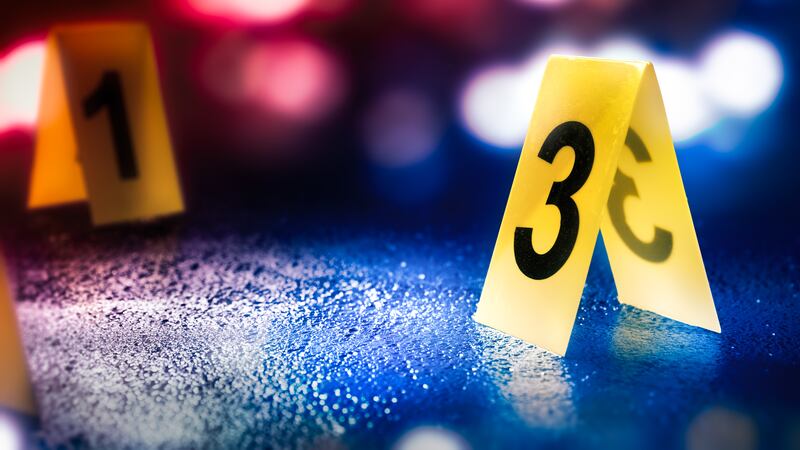 evidence markers on the floor, high contrast image