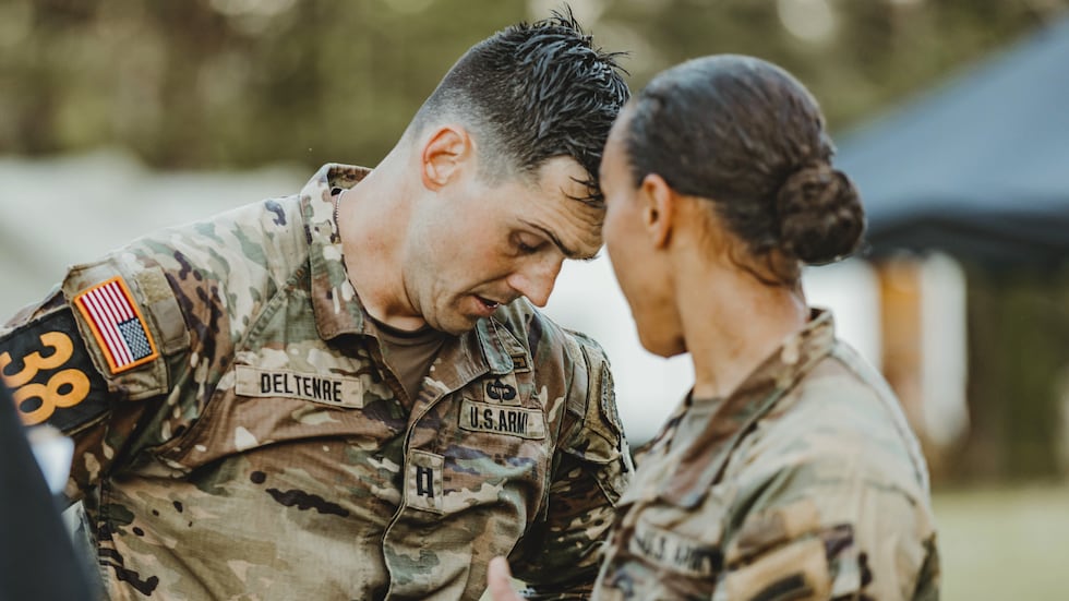This image provided by the U.S. Army shows Capt. Seth Deltenre, left, and 1st Lt. Gabrielle...