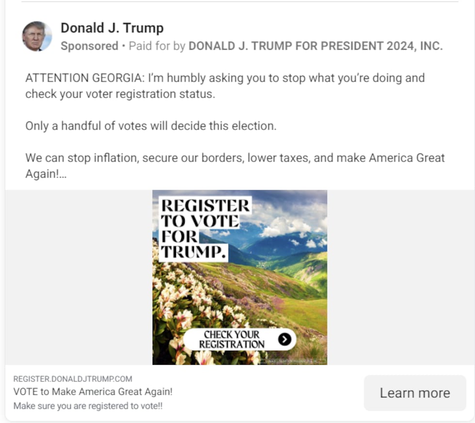 Here is a since-deleted digital ad encouraging Georgia voters to vote for Donald Trump.