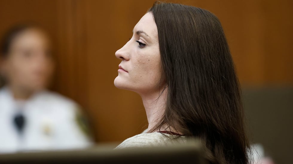 Lindsay Clancy listens to testimony during her murder trial in Plymouth Superior Court, on...