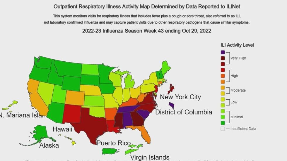 CDC flu map of the United States