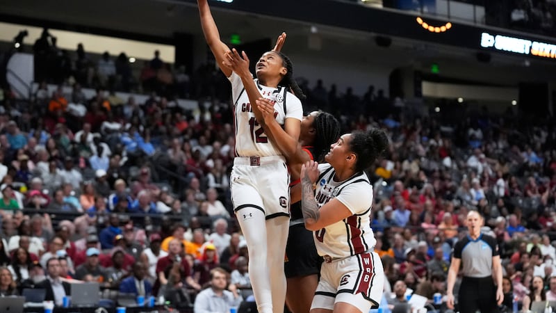 South Carolina guard MiLaysia Fulwiley (12) goes to the basket during the second half against...