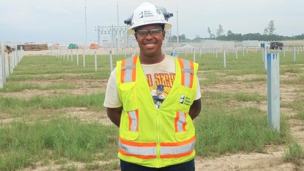 Cameron Swinson helped with the Bulldog Solar project in Warren County, Ga.