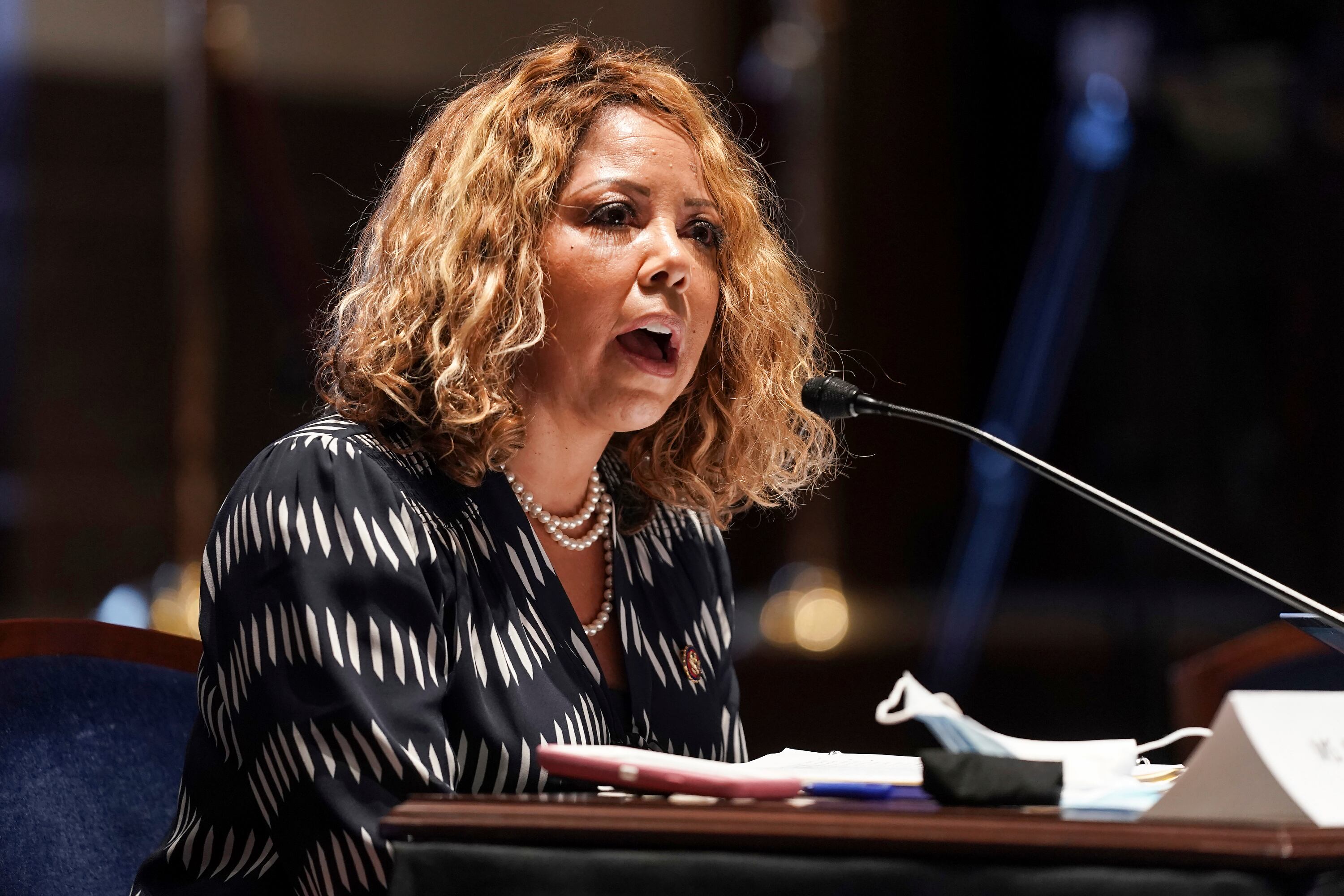 FILE - In this Wednesday, June 17, 2020, file photo, Rep. Lucy Kay McBath, D-Ga., speaks...