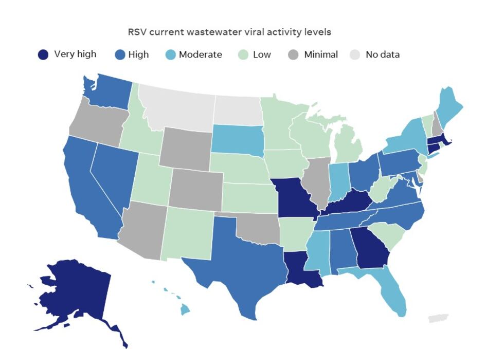 RSV Current Wastewater Viral Activity Levels Map