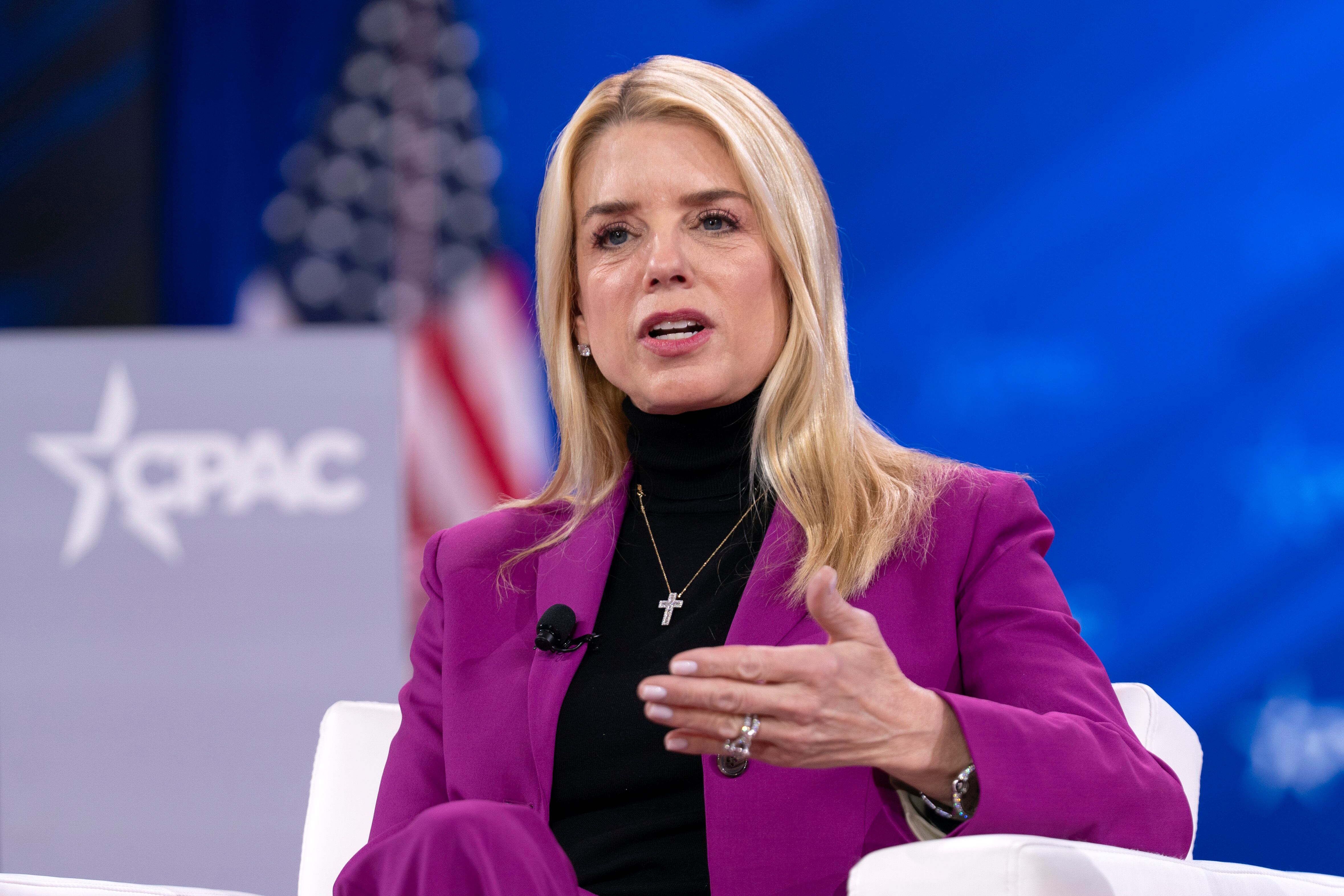 Attorney General Pam Bondi speaks at the Conservative Political Action Conference, AC, at...