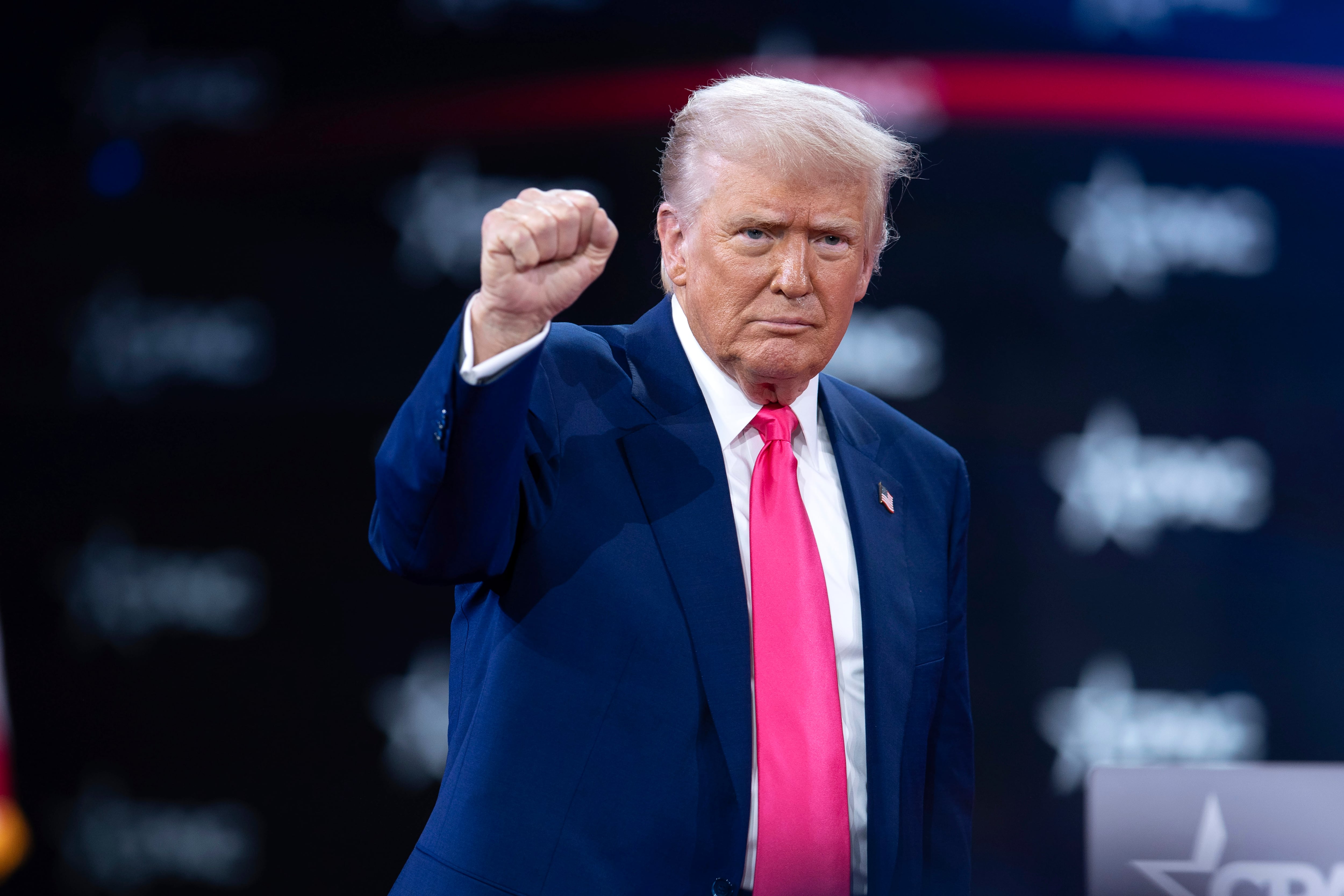 President Donald Trump departs after speaking at the Conservative Political Action Conference,...