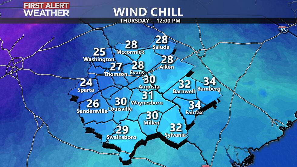 COLD outlook Thursday with wind chill values in the 20s and 30s all day!