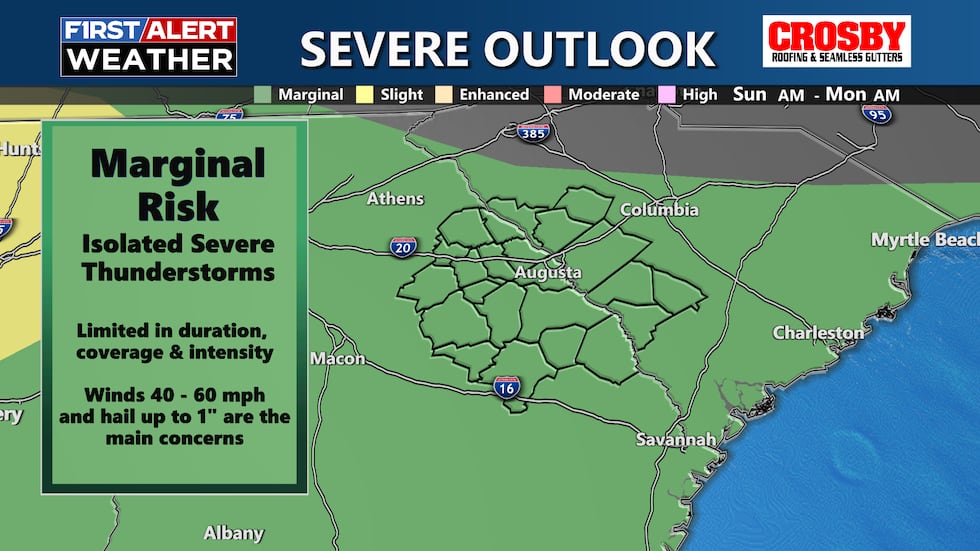 Storms capable of producing damaging wind gusts up to 60 mph and quarter-sized hail look...