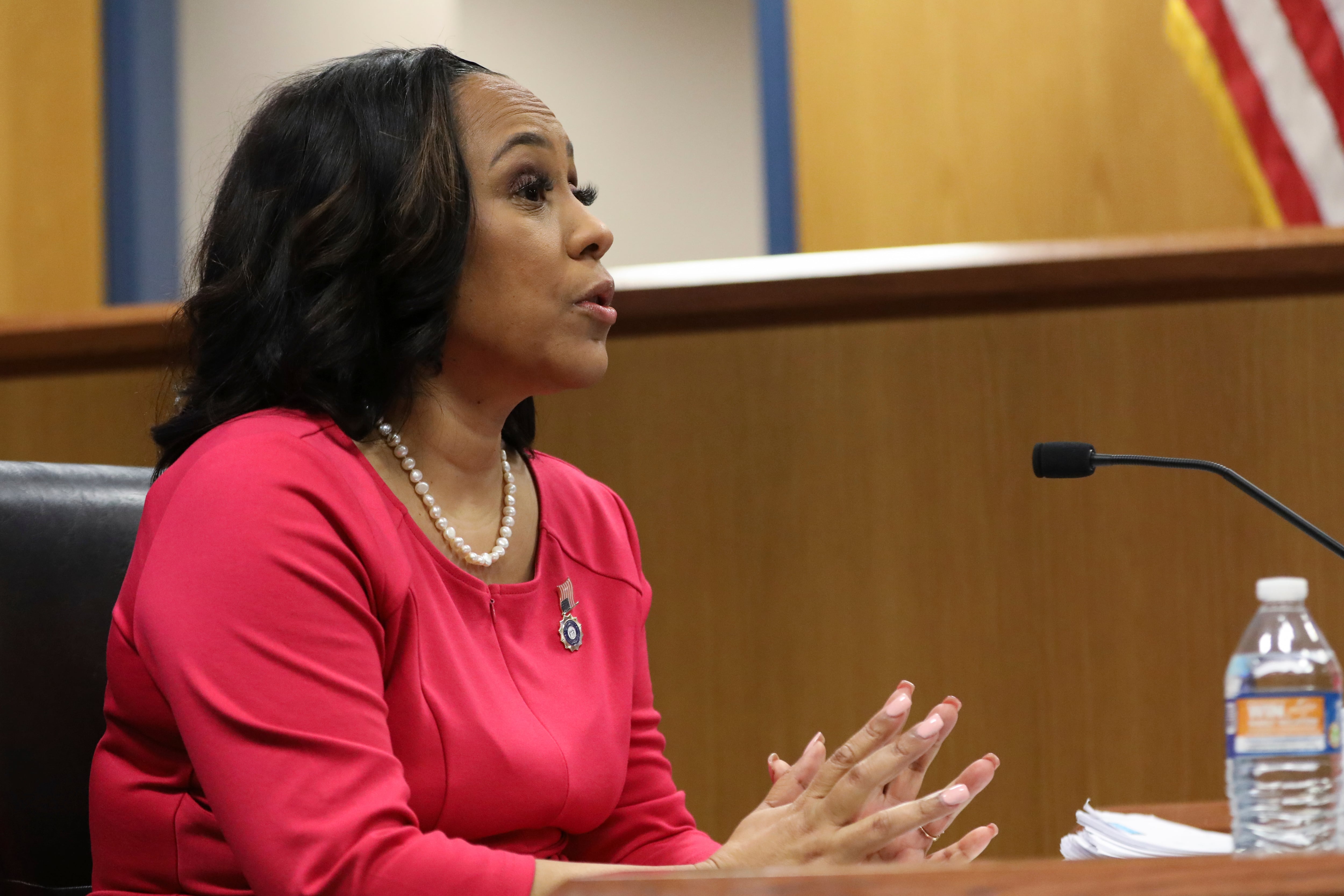 Fulton County District Attorney Fani Willis testifies during a hearing on the Georgia election...