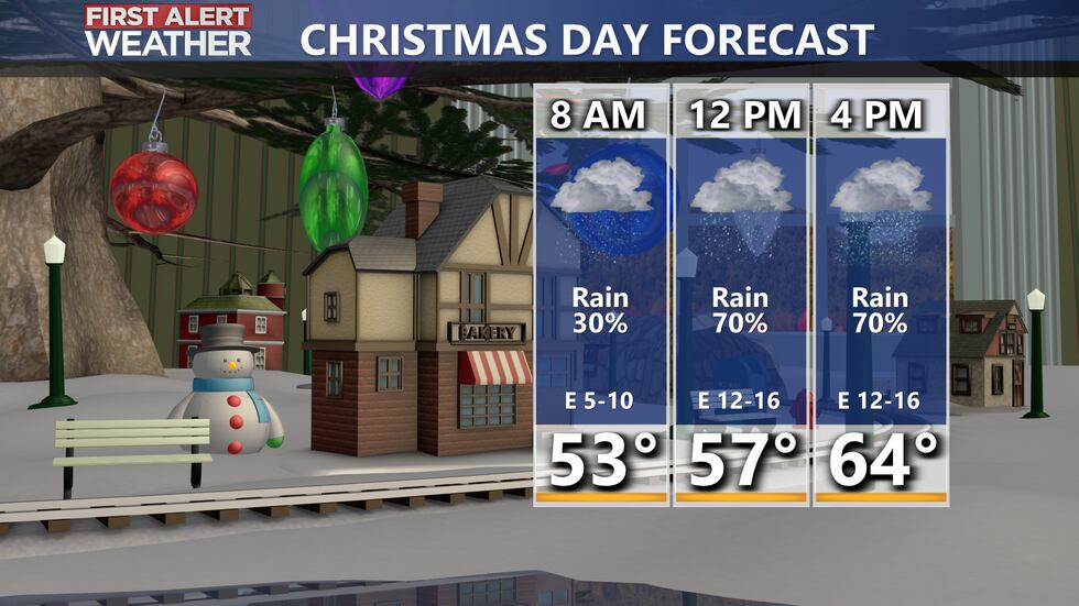 A wet Christmas looks to be on tap for the CSRA with higher rain chances in the afternoon and...