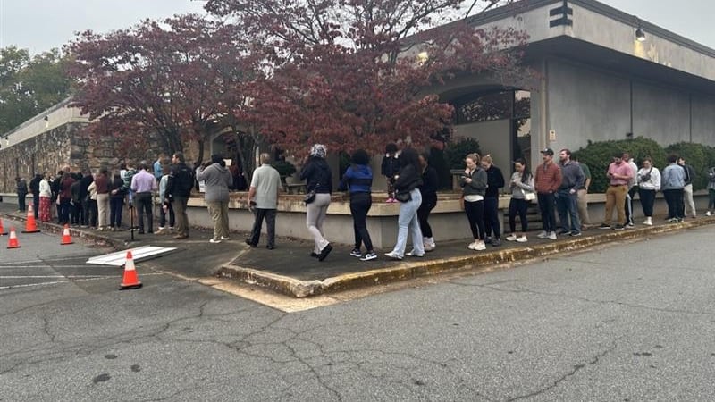 Voters in line to cast their ballots Tuesday morning in Cobb County.