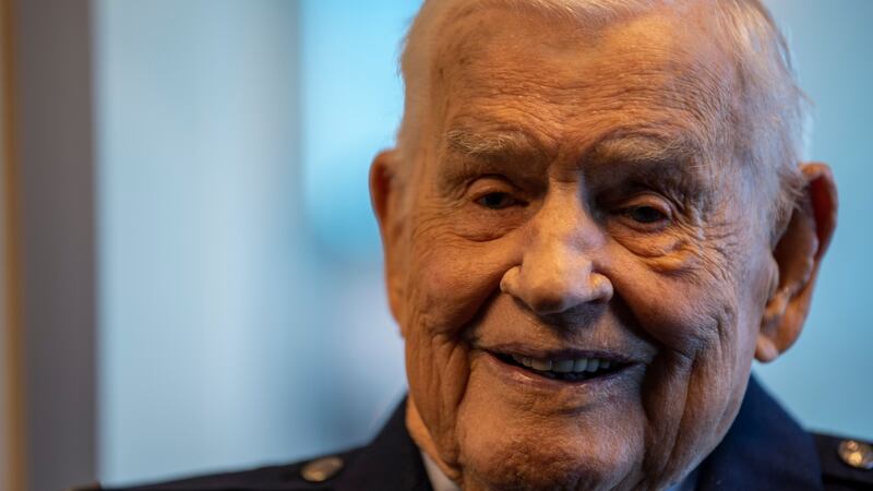 U.S. Air Force retired Col. Clarence E. “Bud” Anderson spends time with family before a...