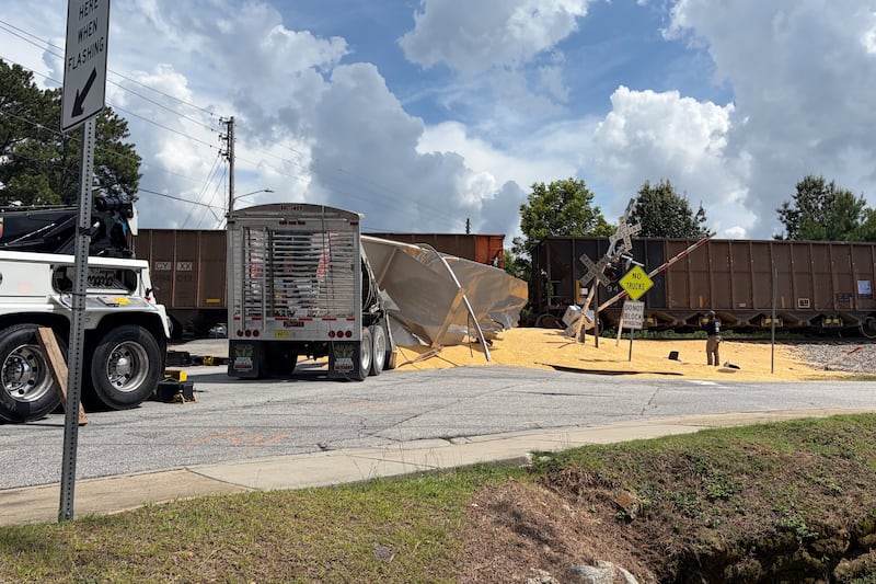 A train has struck a tractor trailer at the railroad crossing on Katherine Street Monday,...