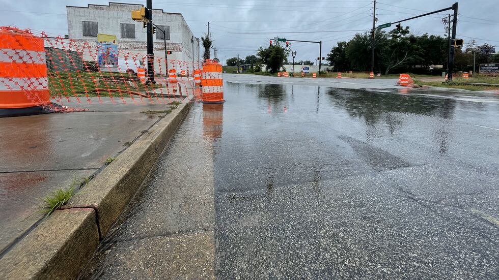 Standing water meant travel trouble at Fifth and Reynolds streets in Augusta on Aug. 6, 2024.
