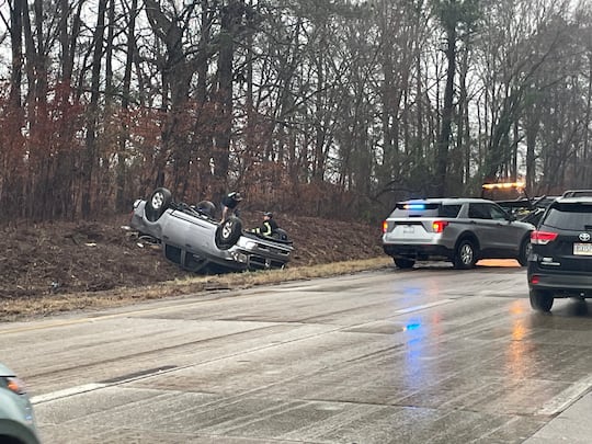 North Augusta crash on I-20 causes a car to flip over.