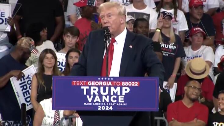Donald Trump speaks during Atlanta rally.