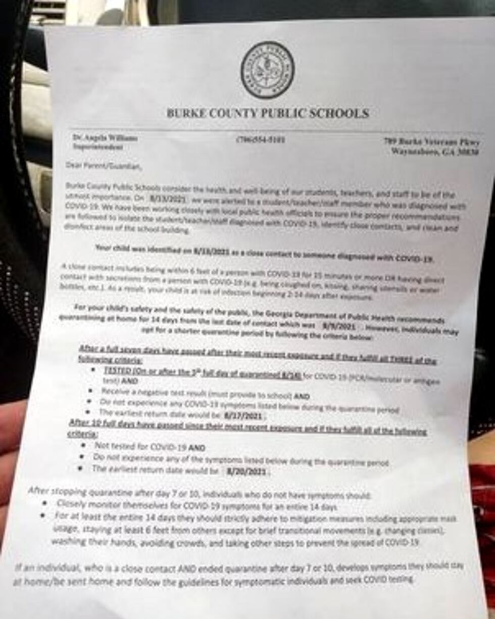 Here's the letter Burke County parents got last week.