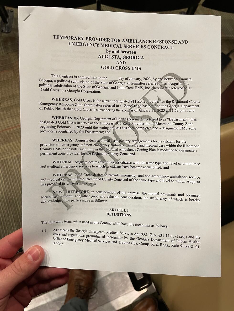 Proposed month-to-month contract between Augusta-Richmond County and Gold Cross.