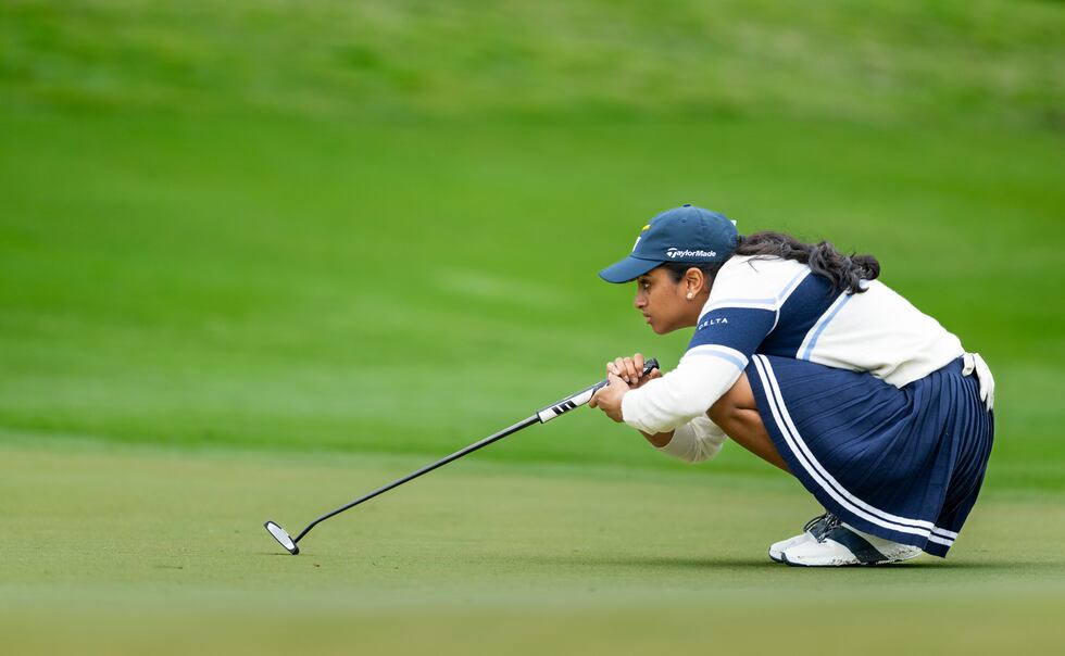 Megha Ganne of United States lines up a putt on the No. 7 green during the first round of the...