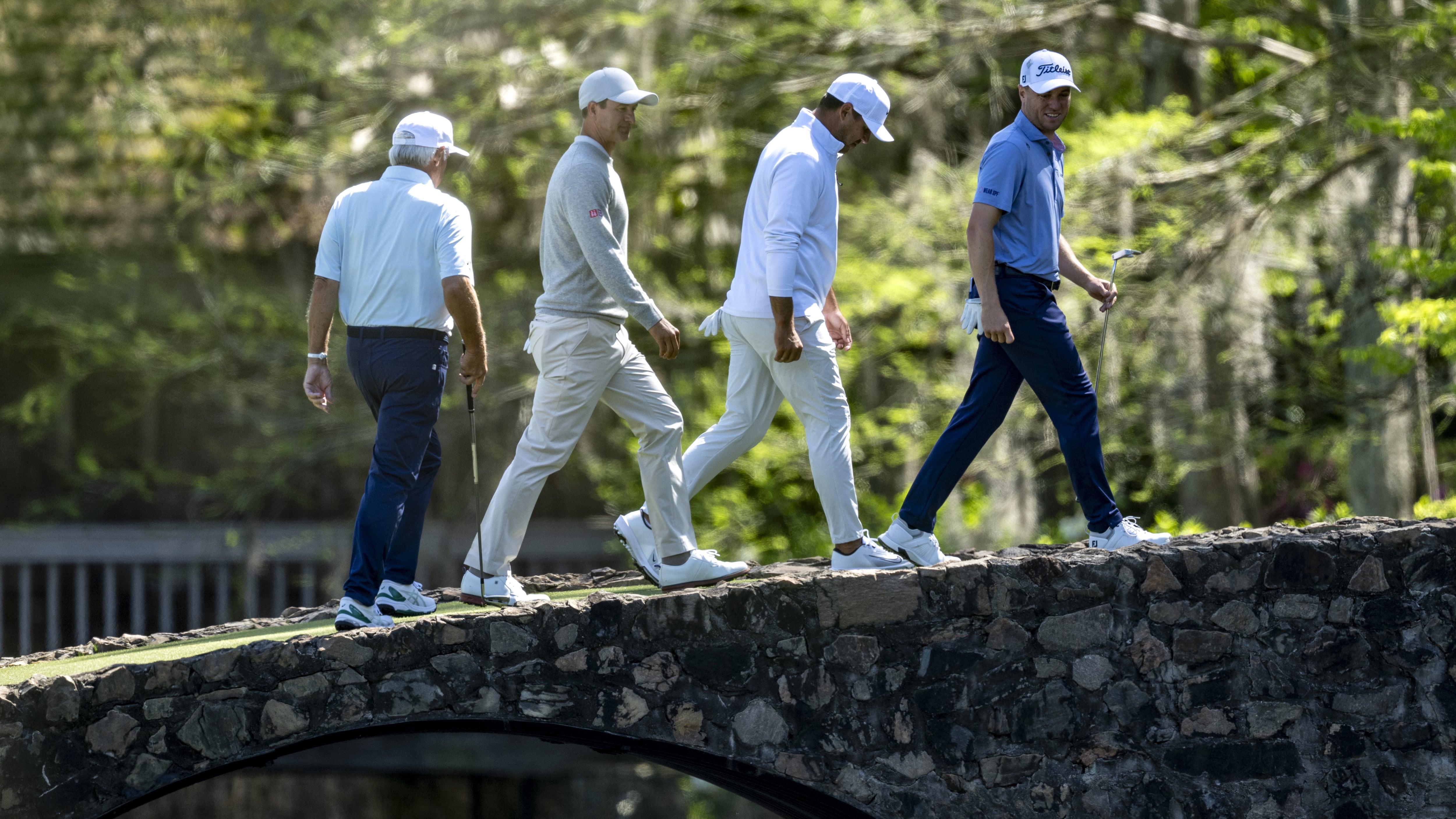 Masters champion Fred Couples of the United States, Masters champion Adam Scott of Australia,...