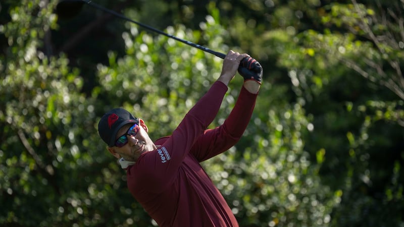 Masters champion Sergio Garcia of Spain plays a stroke from the No. 2 tee during the final...