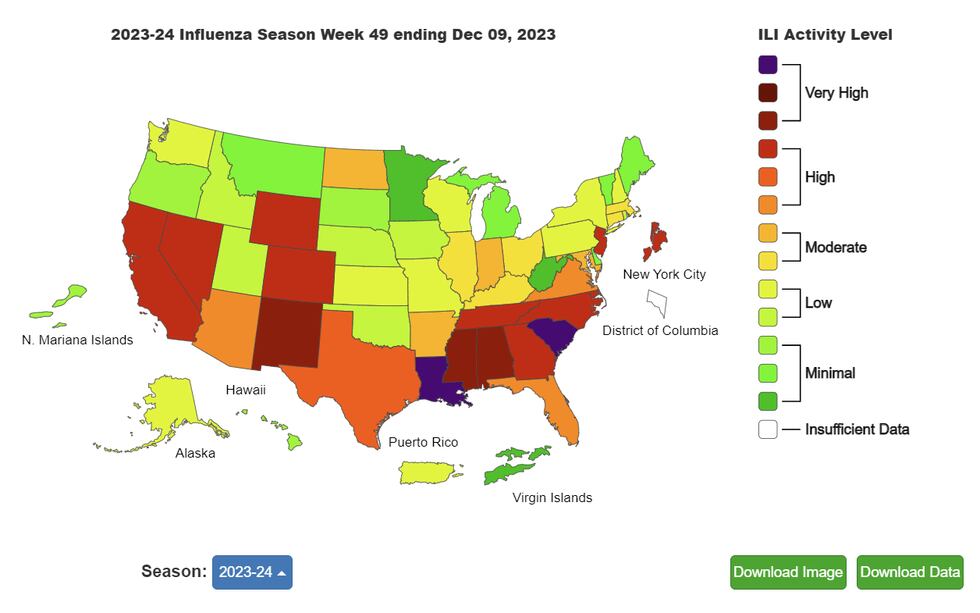 Most recent U.S. flu map.