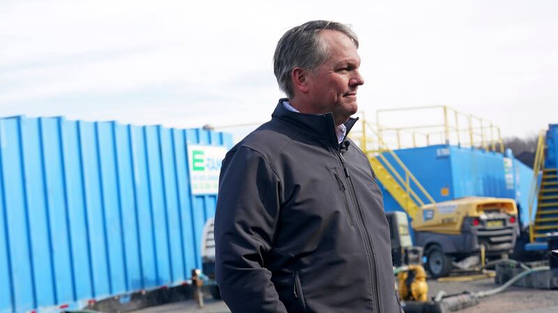 Norfolk Southern President and CEO Alan Shaw speaks to reporters, Tuesday, Feb. 21, 2023, ...