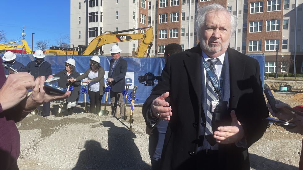 Augusta University President Brooks Keel talks to reporters at the Jan. 29, 2024,...