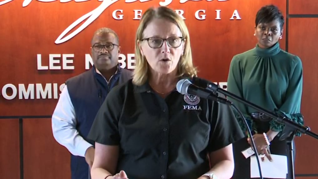 FEMA Director Deanne Criswell speaks during a news conference with Augusta officials on OCt....