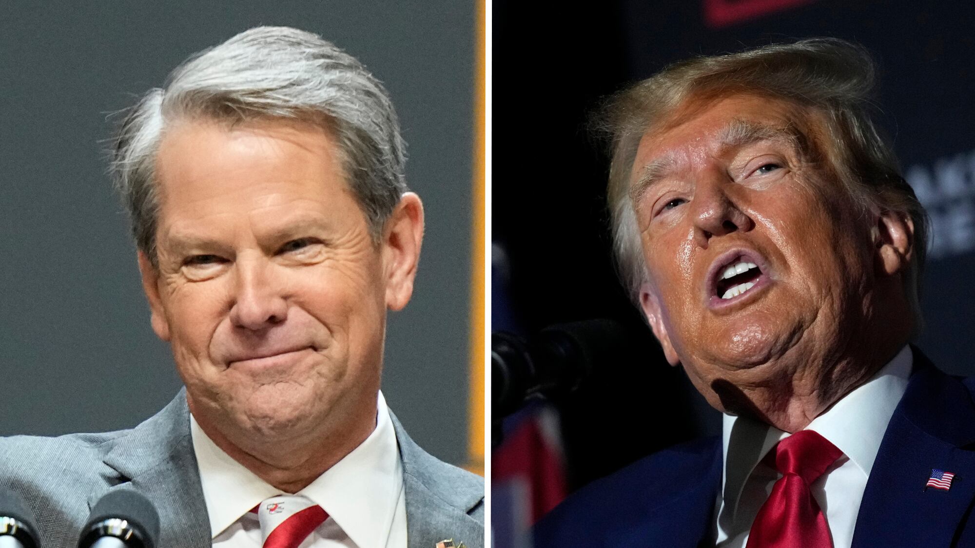 Georgia Gov. Brian Kemp, left, and Former President Donald Trump, right.