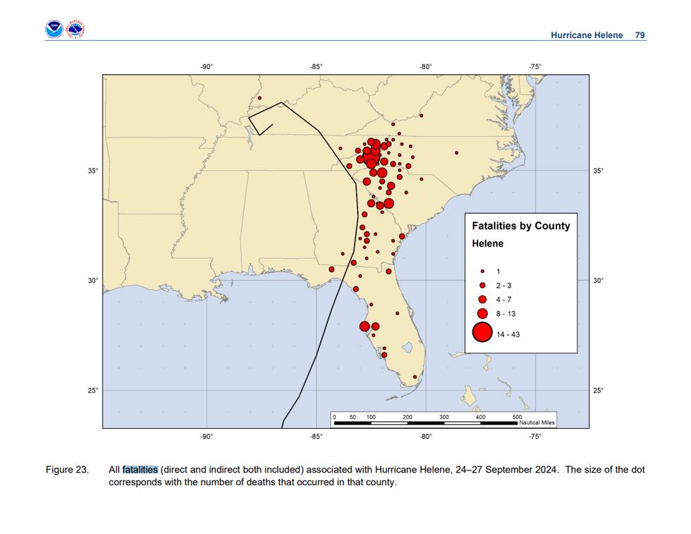 Here is a wide mapped view of fatalities from Hurricane Helene.
