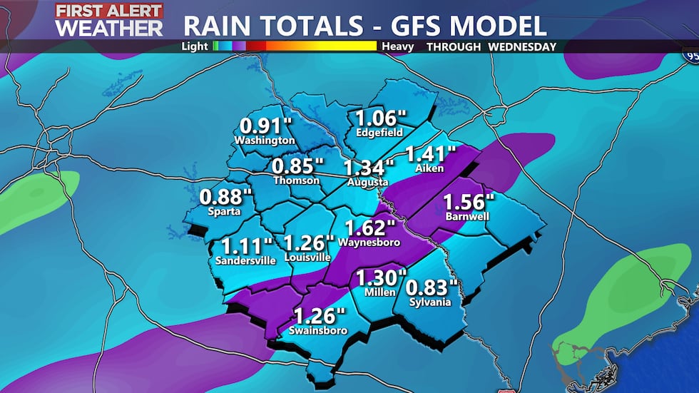 Some locations could pick up over an inch of rainfall by the end of Wednesday.