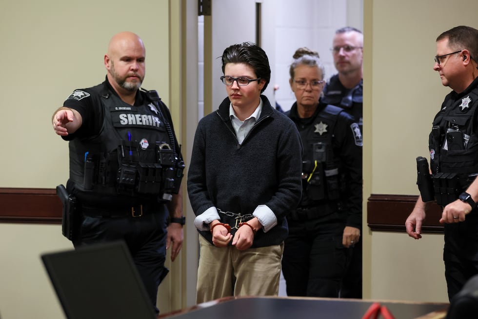 Colt Gray, the Apalachee High School shooting suspect, walks into the court room of Barrow...