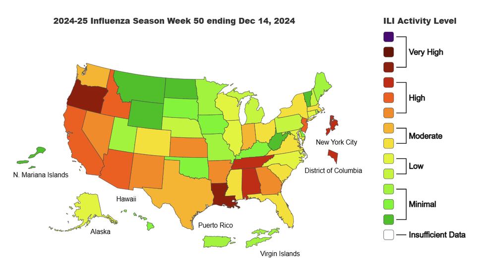 CDC ratings for flu activity across the U.S.