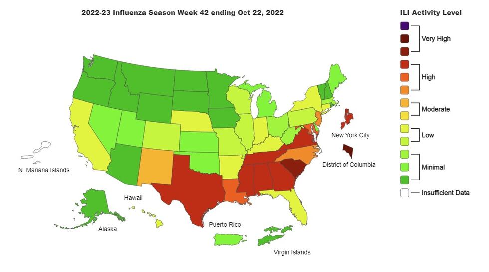 Latest flu activity map from the CDC