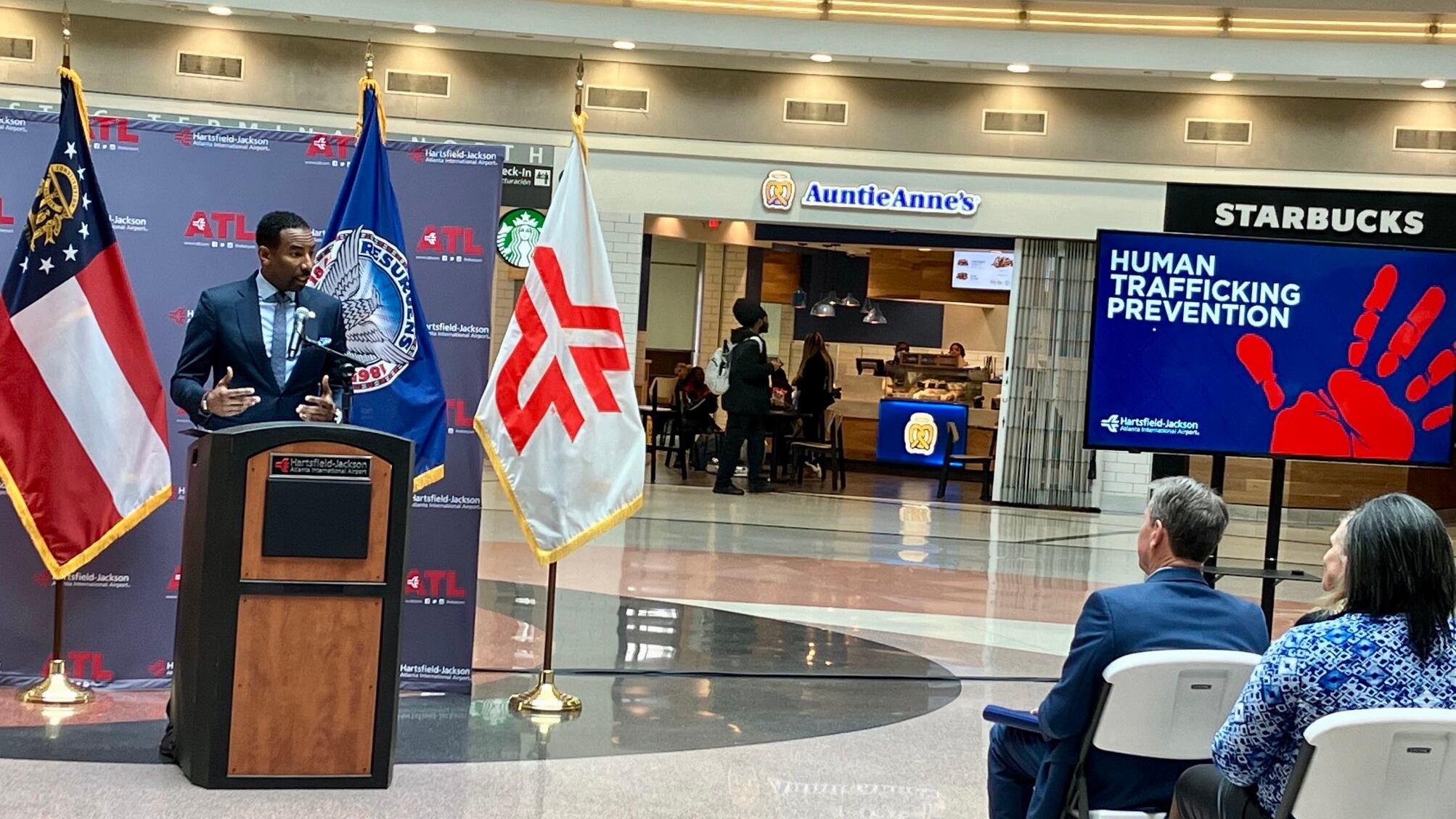 Mayor Andre Dickens and Georgia Gov. Brian Kemp held a news conference Tuesday at the Atlanta...
