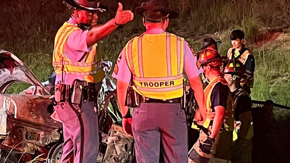 This was the scene after a fiery crash on Deans Bridge Road killed three people in a Mercury...