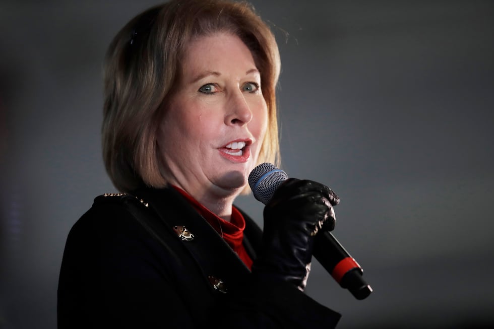FILE - Attorney Sidney Powell, an attorney for Donald Trump, speaks during in Alpharetta, Ga.,...