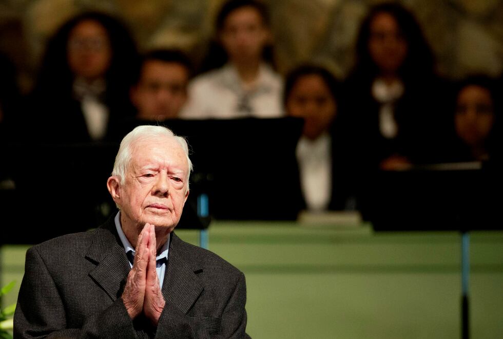 FILE - Former President Jimmy Carter teaches Sunday School class at Maranatha Baptist Church...
