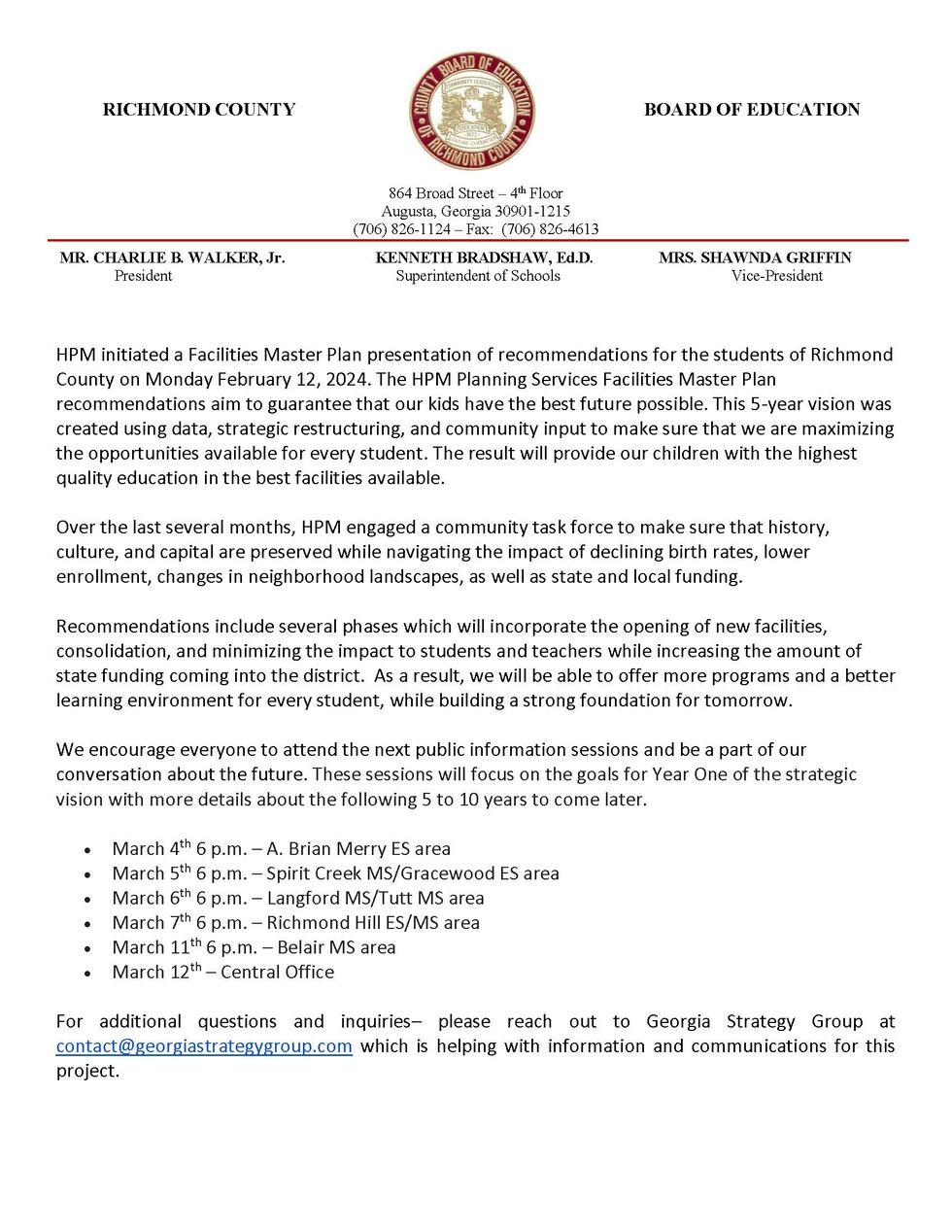 Richmond County BOE Master Plan Statement