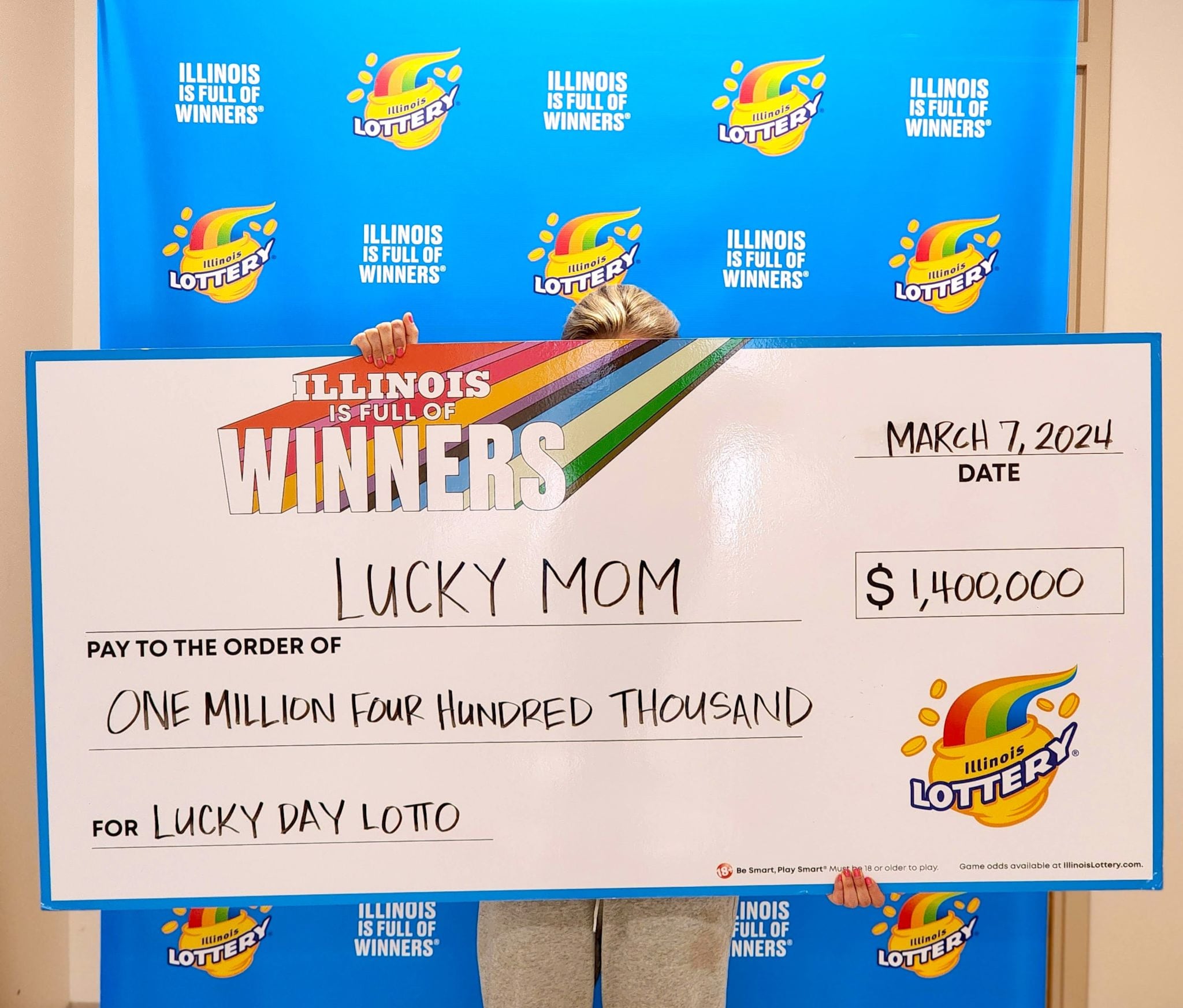A stay-at-home mom from Illinois, nicknamed "Lucky Mom," won a $1.4 million lottery prize...