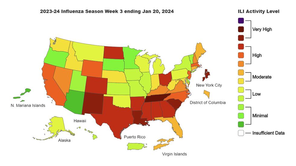 Latest flu activity map from the CDC