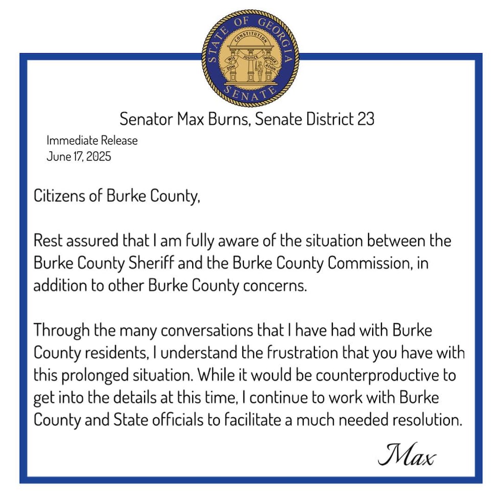 Ga. Senator Max Burns responds to Burke County sheriff’s cases